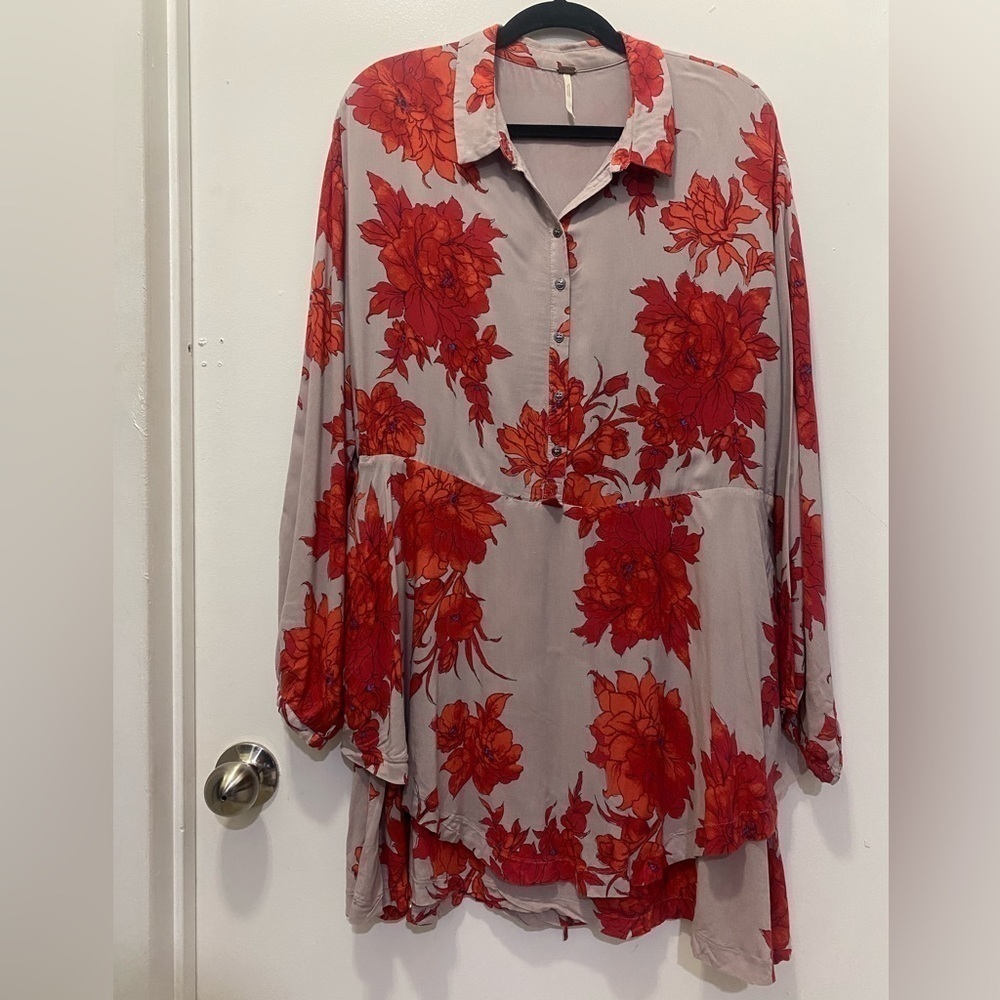Free People 2 Tier Floral Shirt Dress - Picture 4 of 9
